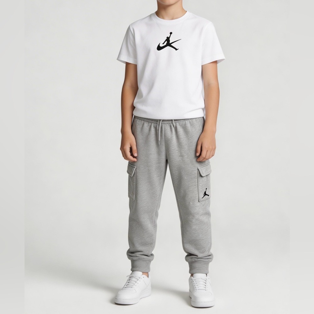 Jordan Kids Fleece Cargo Sweatpants Gray Jumpman Logo Size M (10–12)